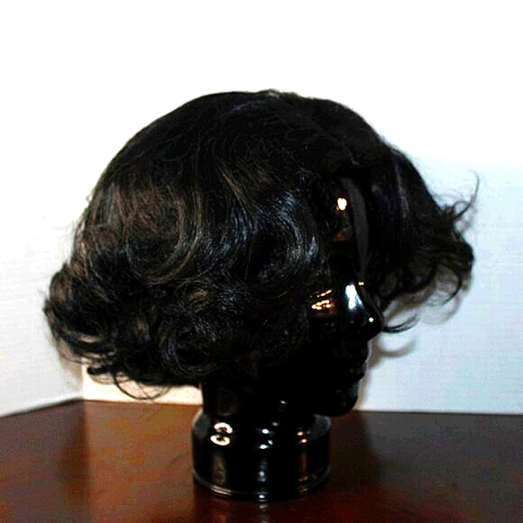 NWT Black Fluffy Curled Wig - Adjustable Cap - Retro Glam Style - Picture 7 of 8